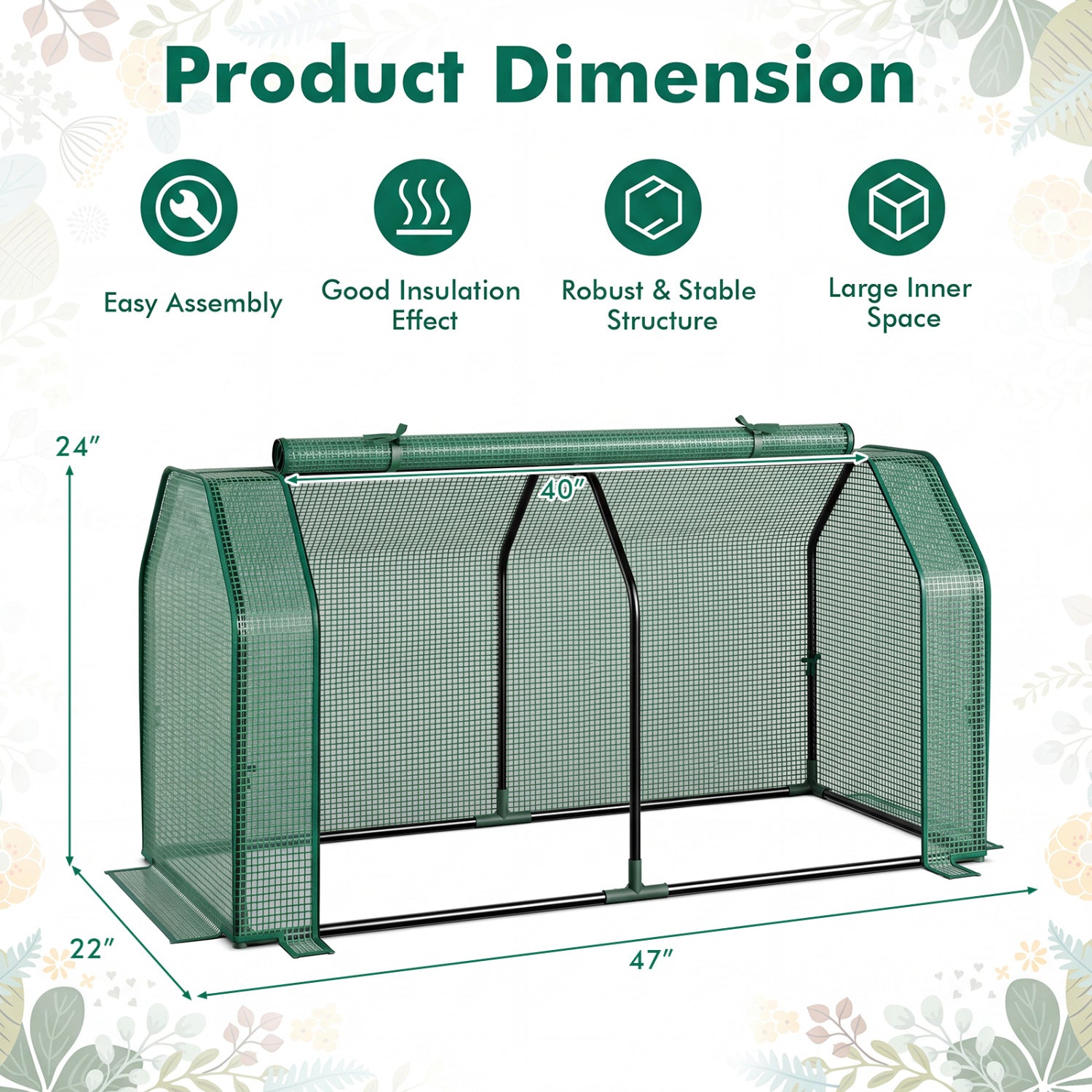 Outdoor Portable Mini Greenhouse with PE Cover and Zippered Door for Vegetables-Green