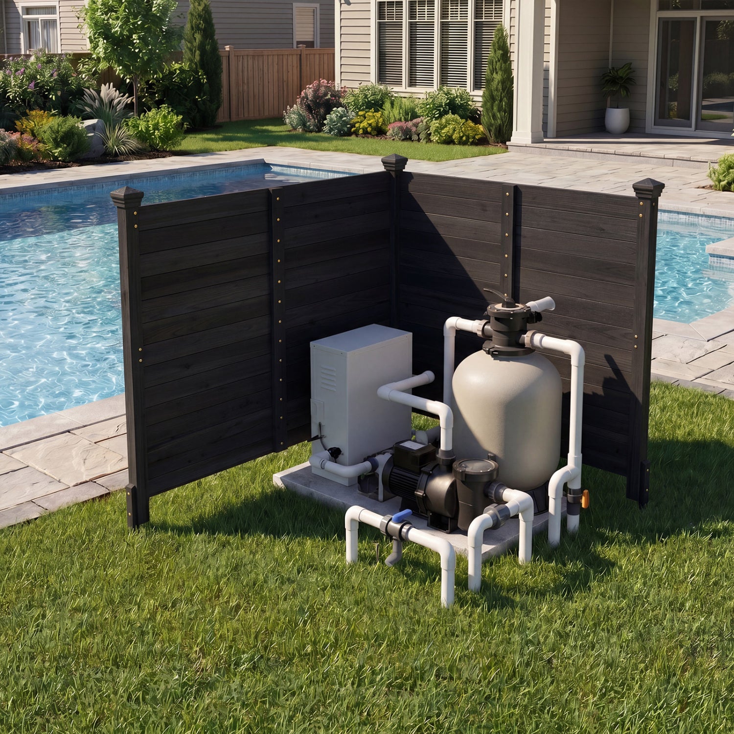 Outdoor Privacy Air Conditioner Fence for Outside and Backyard-Black