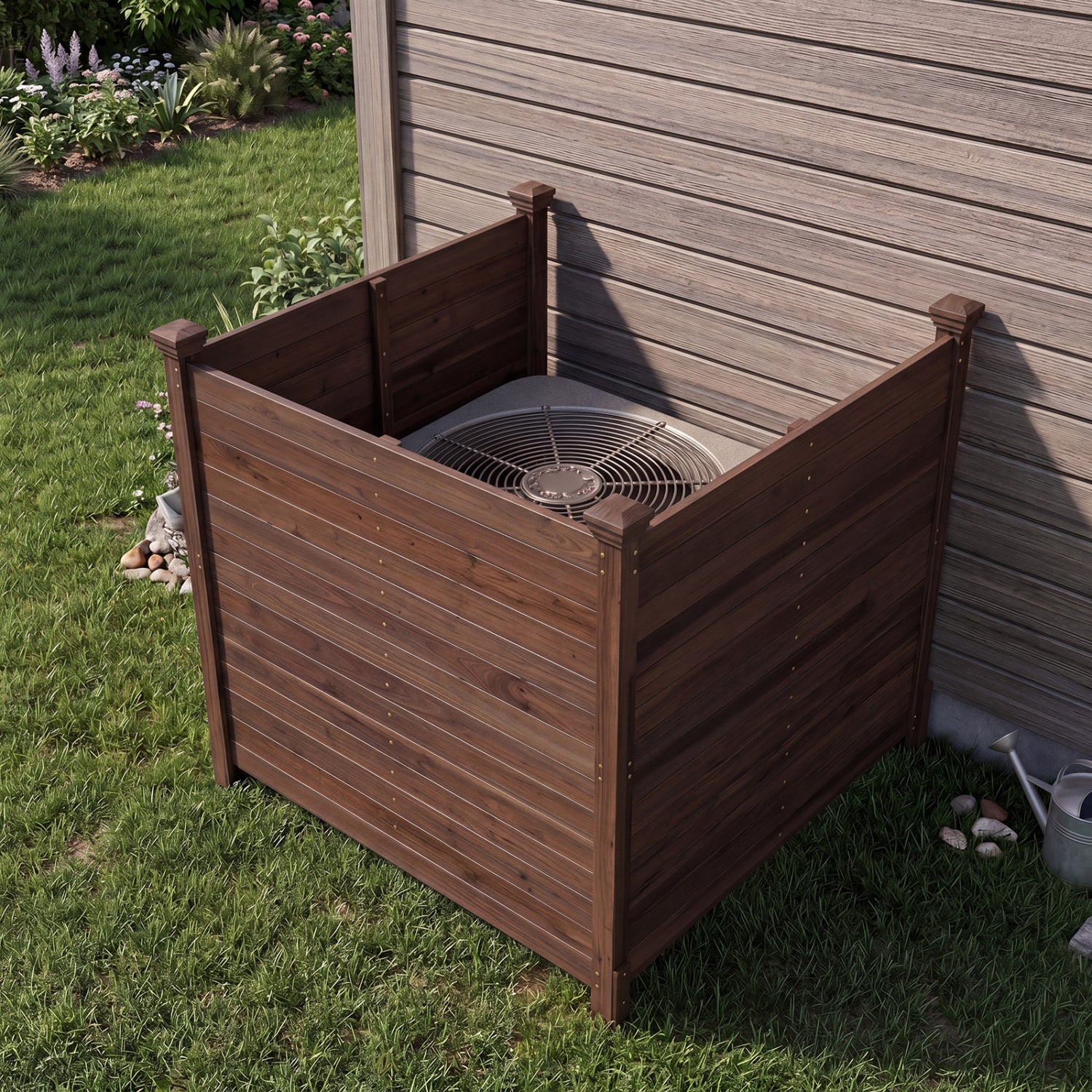 3-Panel Outdoor Privacy Air Conditioner Fence for Outside-Brown