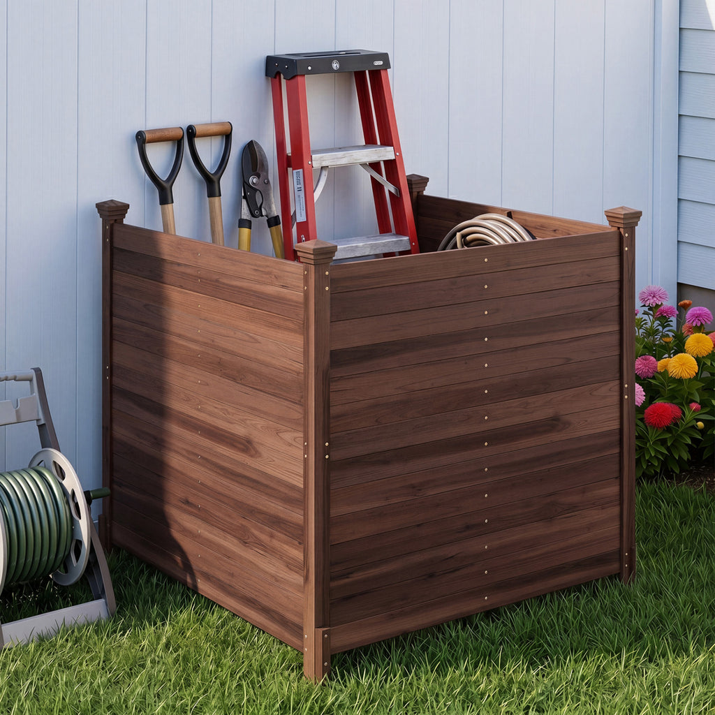 3-Panel Outdoor Privacy Air Conditioner Fence for Outside-Brown