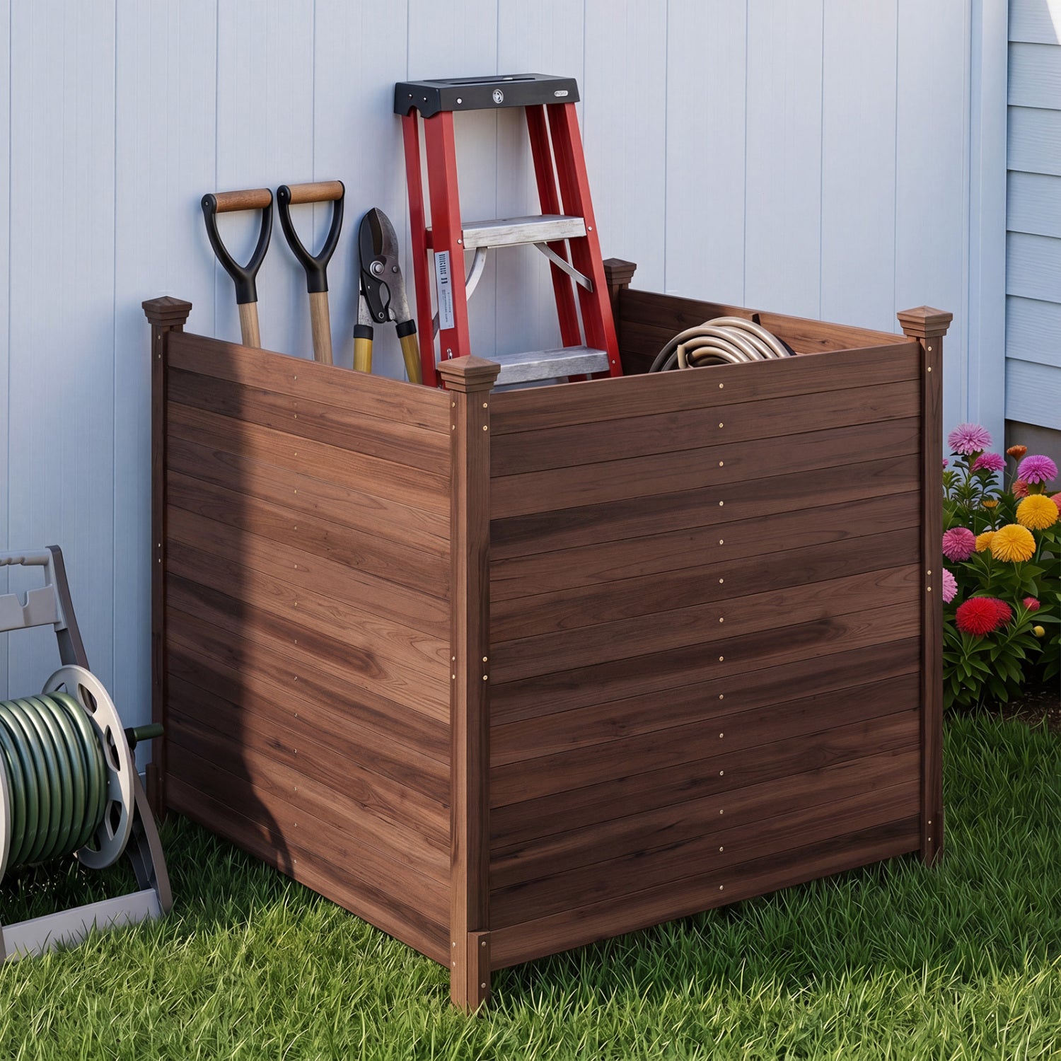 3-Panel Outdoor Privacy Air Conditioner Fence for Outside-Brown