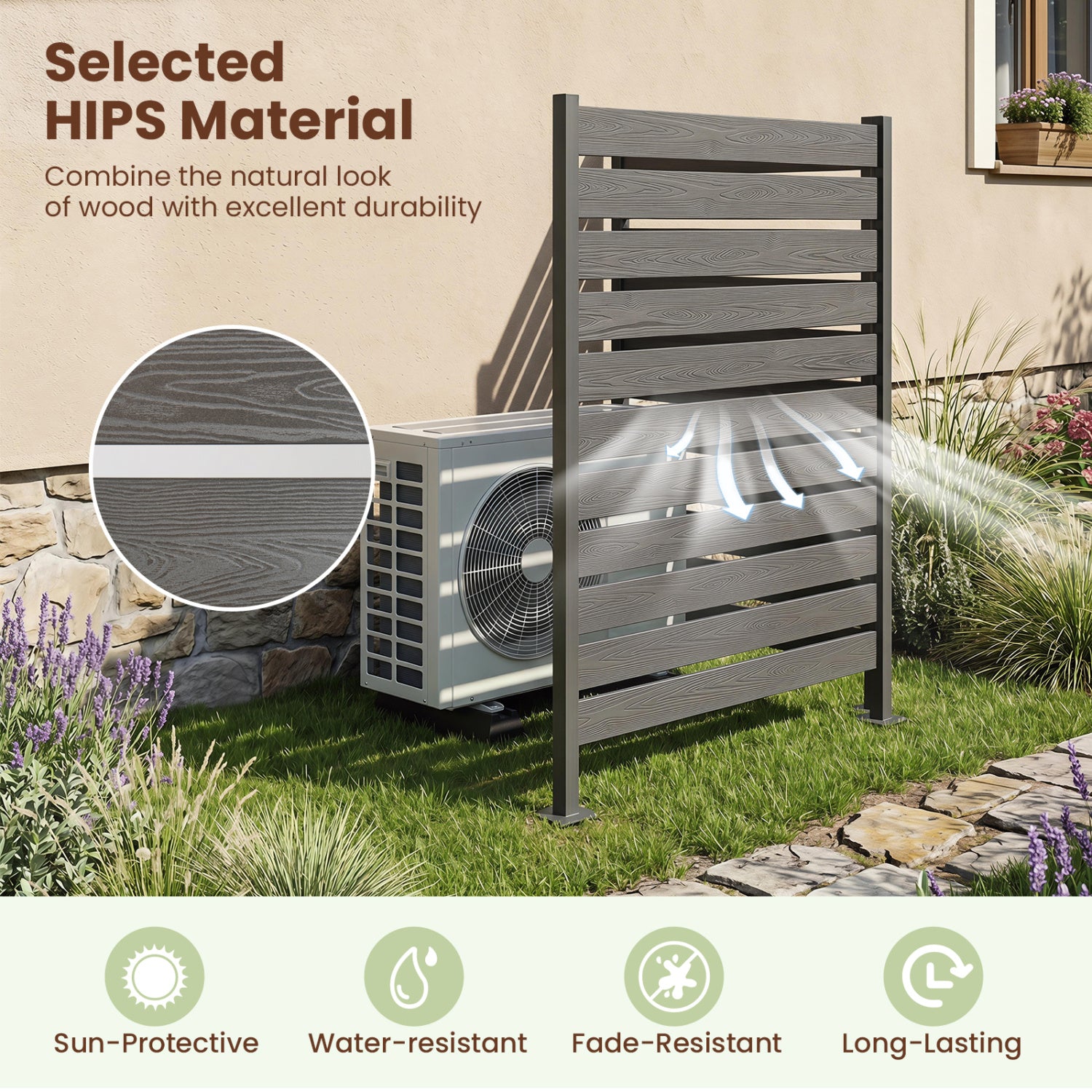 Outdoor Privacy Screen Fence for Backyard Pool Lawn-Gray