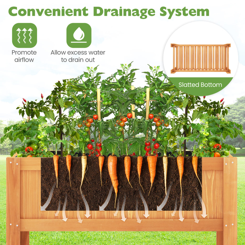 Outdoor Raised Garden Bed Fir Wood Planter Box with Bottom Storage Shelf and Protective Liner-Orange