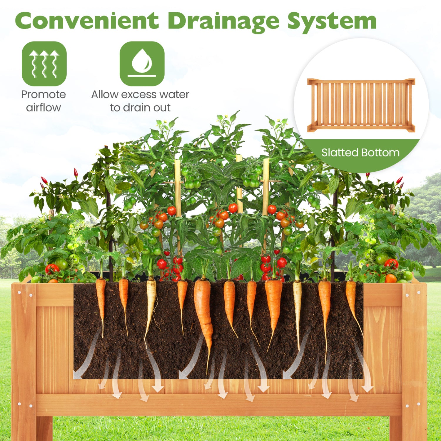 Outdoor Raised Garden Bed Fir Wood Planter Box with Bottom Storage Shelf and Protective Liner-Orange