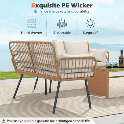 Outdoor Rattan 2-Seat Chair with Seat Back Cushions and Heavy-Duty Metal Legs-White