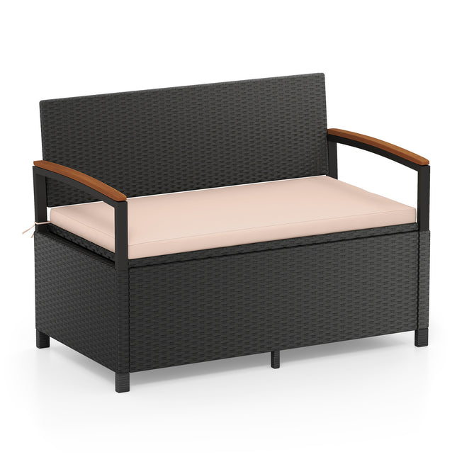 Outdoor Storage Bench Deck Box Patio Furniture with Cushion-Brown