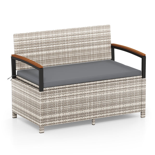Outdoor Storage Bench Deck Box Patio Furniture with Cushion-Gray