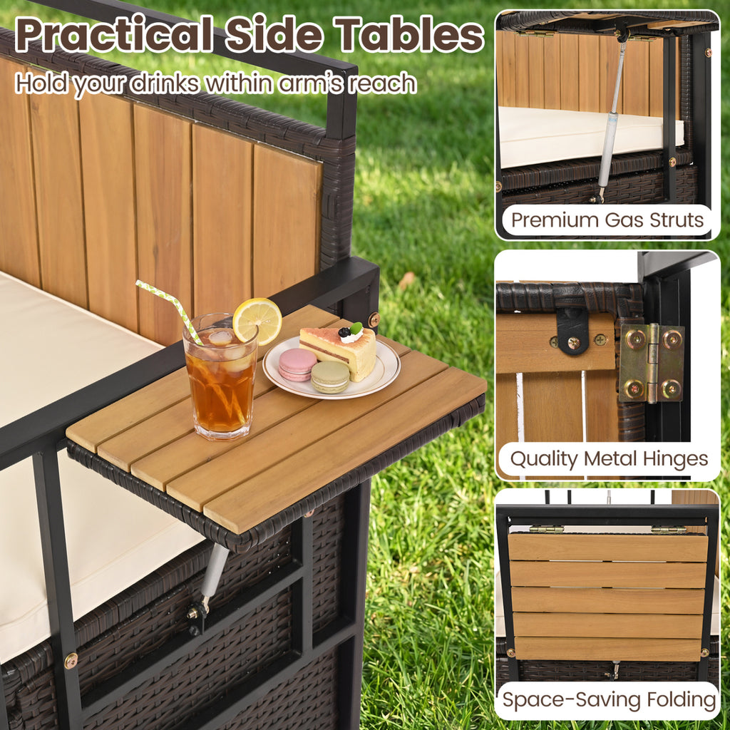 Outdoor Storage Bench with 2 Side Tables and 2-Seater Bench Seat