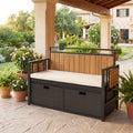 Outdoor Storage Bench with 2 Side Tables and 2-Seater Bench Seat