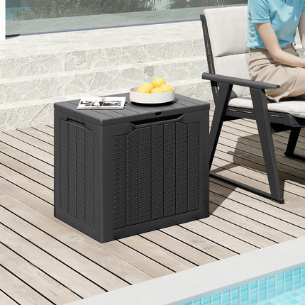 Outdoor Storage Box 25 Gallon Deck Box with Lockable Lid and Wicker-woven Texture-Black