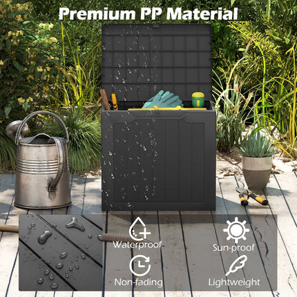 Outdoor Storage Box 25 Gallon Deck Box with Lockable Lid and Wicker-woven Texture-Black