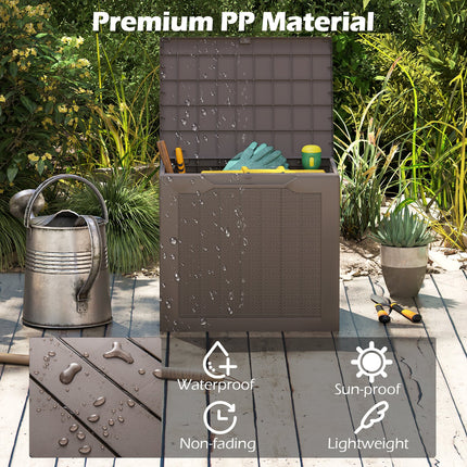 Outdoor Storage Box 25 Gallon Deck Box with Lockable Lid and Wicker-woven Texture-Brown
