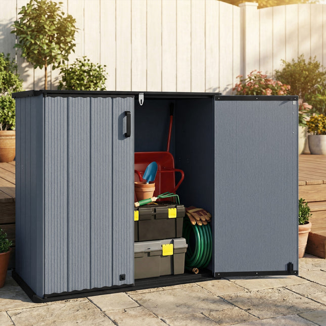 Outdoor Storage Shed 23.5 Cu.ft All-Weather Storage Box with Floor Lockable Door-Gray