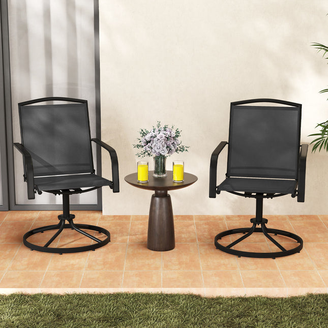 Outdoor Swivel Chairs Set of 2 with High Back and Breathable Seat-Black
