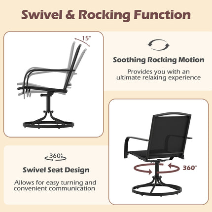 Outdoor Swivel Chairs Set of 2 with High Back and Breathable Seat-Black