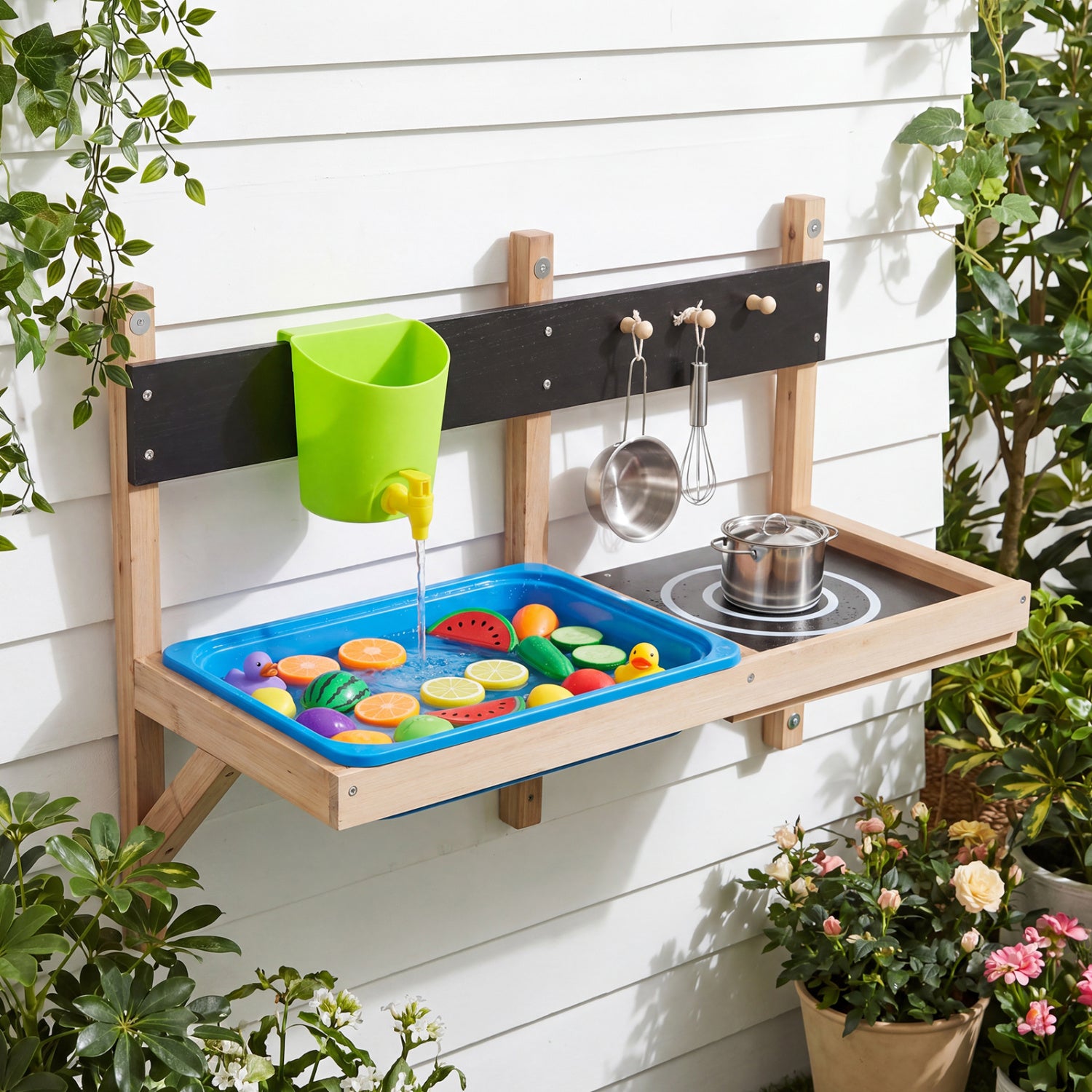 Outdoor Wall Mounted Mud Kitchen for Kids Ages 3+