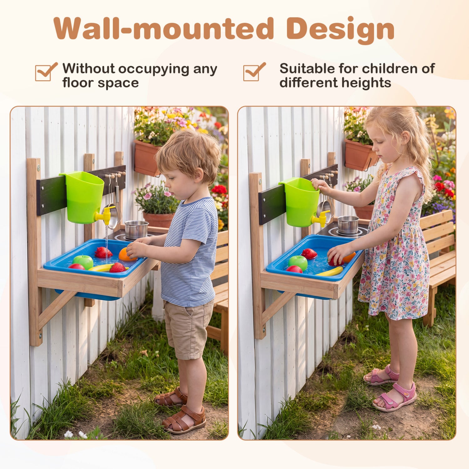 Outdoor Wall Mounted Mud Kitchen for Kids Ages 3+