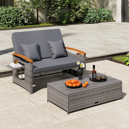Outdoor Wicker Daybed with Folding Panels and Storage Ottoman-Mix Gray