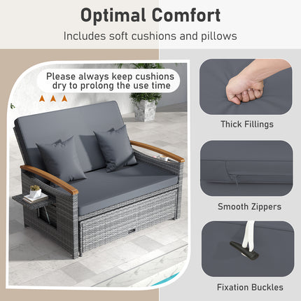 Outdoor Wicker Daybed with Folding Panels and Storage Ottoman-Mix Gray