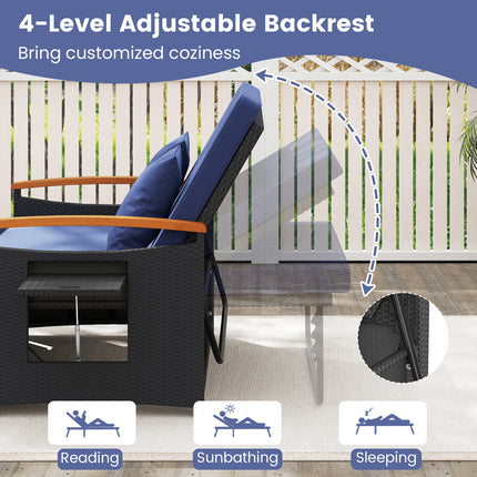 Outdoor Wicker Daybed with Folding Panels and Storage Ottoman-Dark Blue