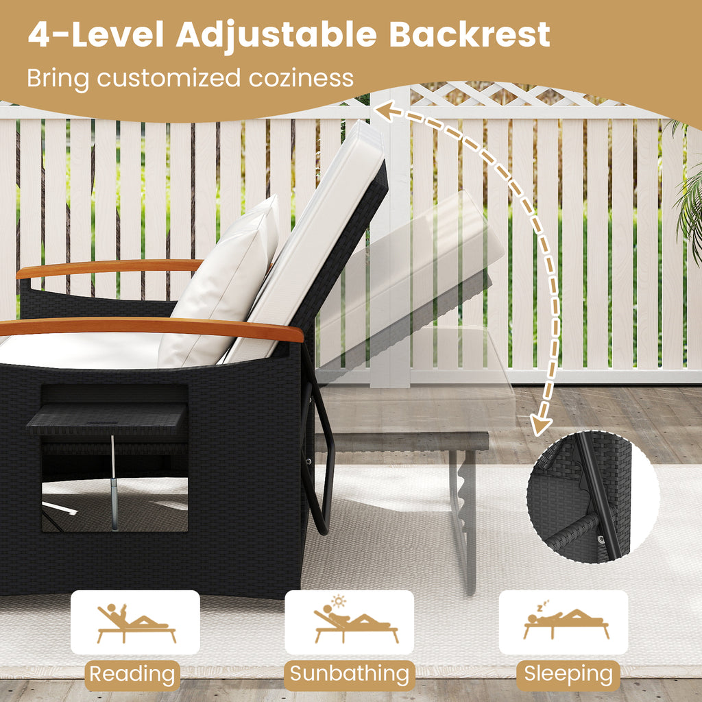 Bain de soleil en osier tressé avec panneaux pliants et pouf de rangement - Blanc