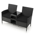 Outdoor Wicker Patio Loveseat with Built-in Glass Side Table-Black