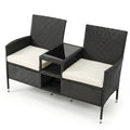 Outdoor Wicker Patio Loveseat with Built-in Glass Side Table-White