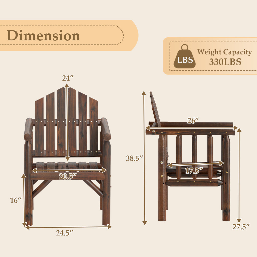 Outdoor Wood Armchair Wooden Patio Dining Chair with Armrests-Brown