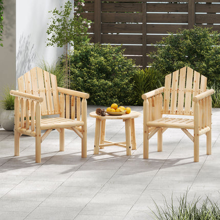 Outdoor Wood Armchair Wooden Patio Dining Chair with Armrests-Natural