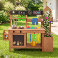 Outdoor Wooden Mud Kitchen with Planter Box and Sink for Toddlers-Natural