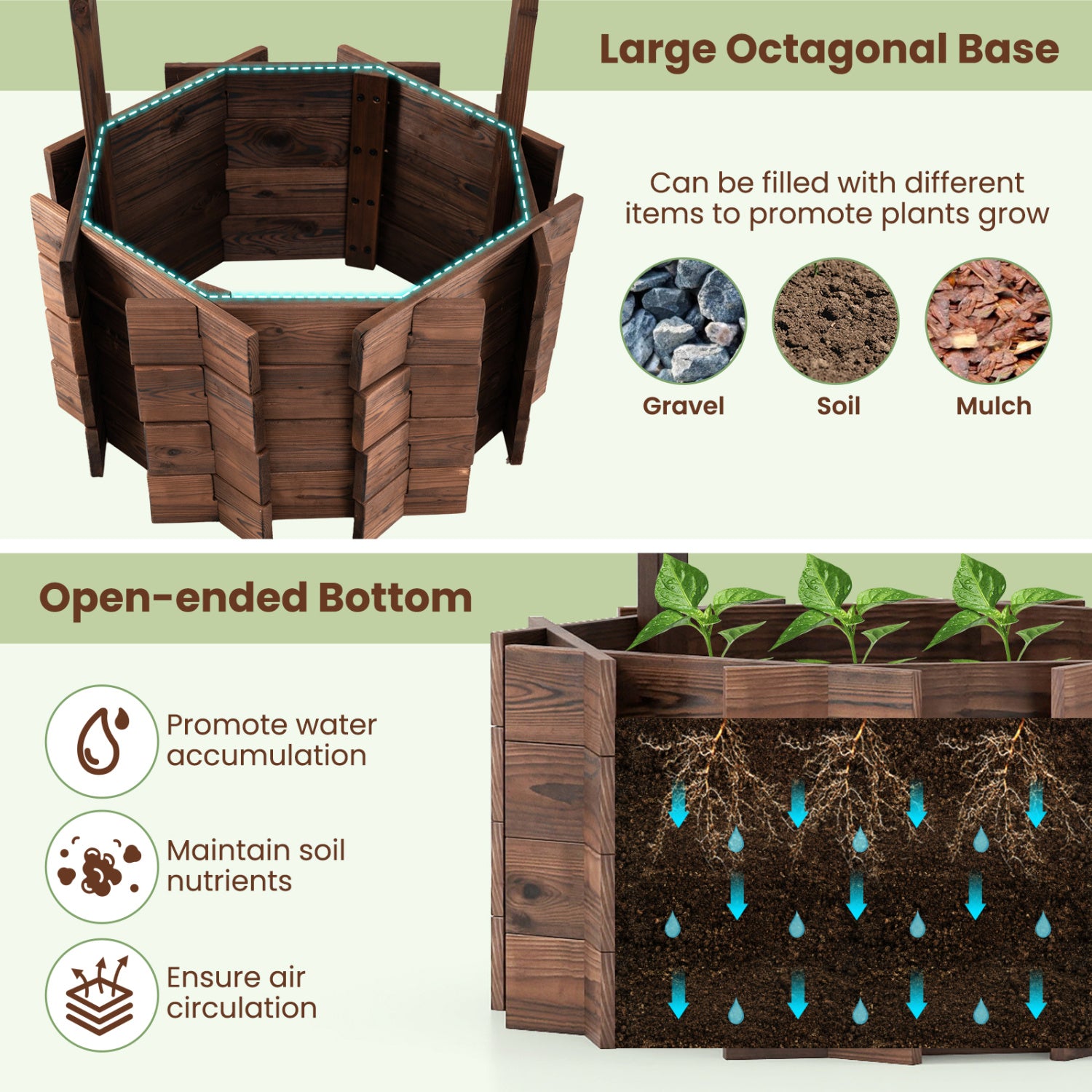 Outdoor Wooden Wishing Well Planter Bucket