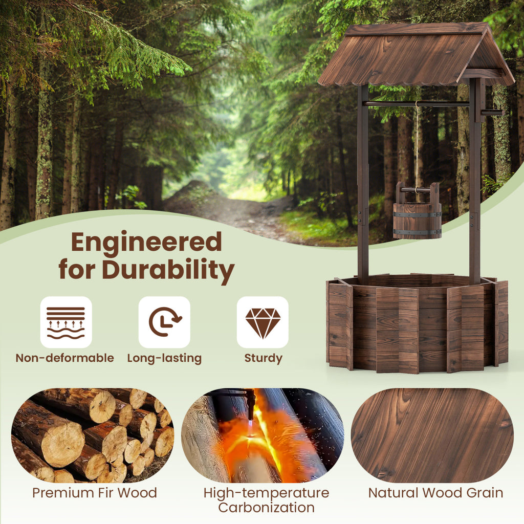 Outdoor Wooden Wishing Well Planter Bucket
