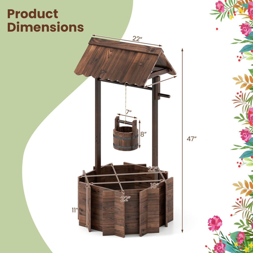 Outdoor Wooden Wishing Well Planter Bucket