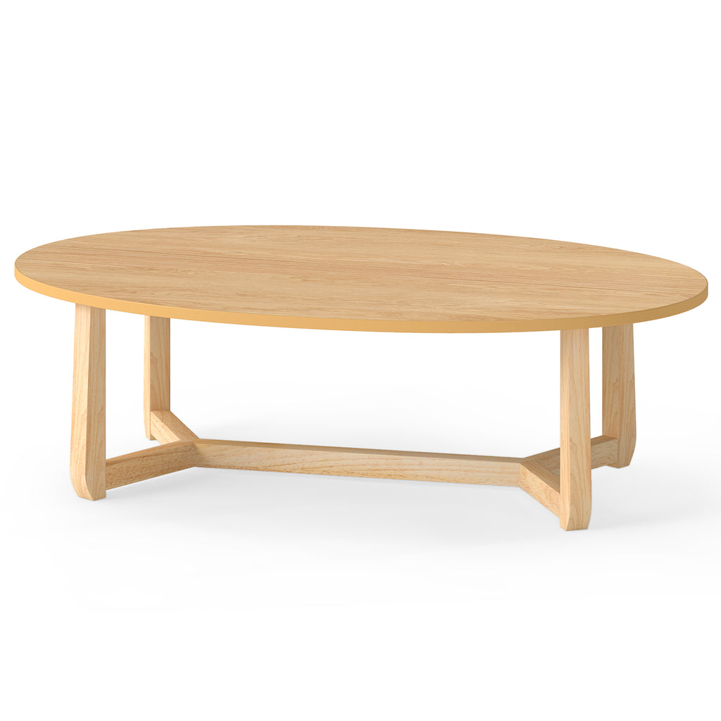 Oval Coffee Table 46 Inches Wooden Accent Table with Thickened Top-Natural