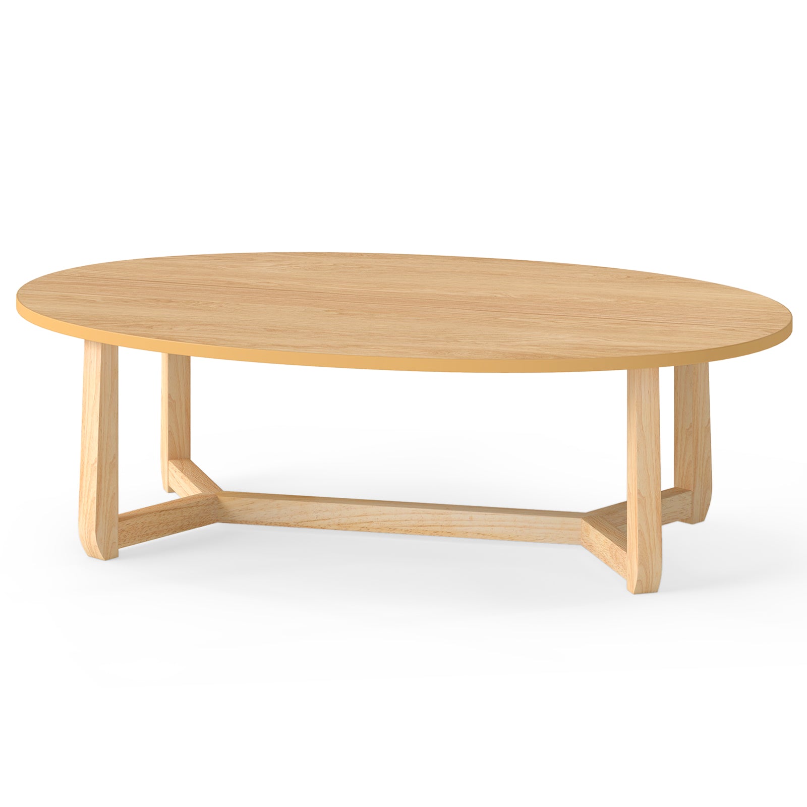 Oval Coffee Table 46 Inches Wooden Accent Table with Thickened Top-Natural