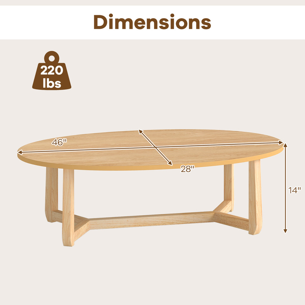 Oval Coffee Table 46 Inches Wooden Accent Table with Thickened Top-Natural