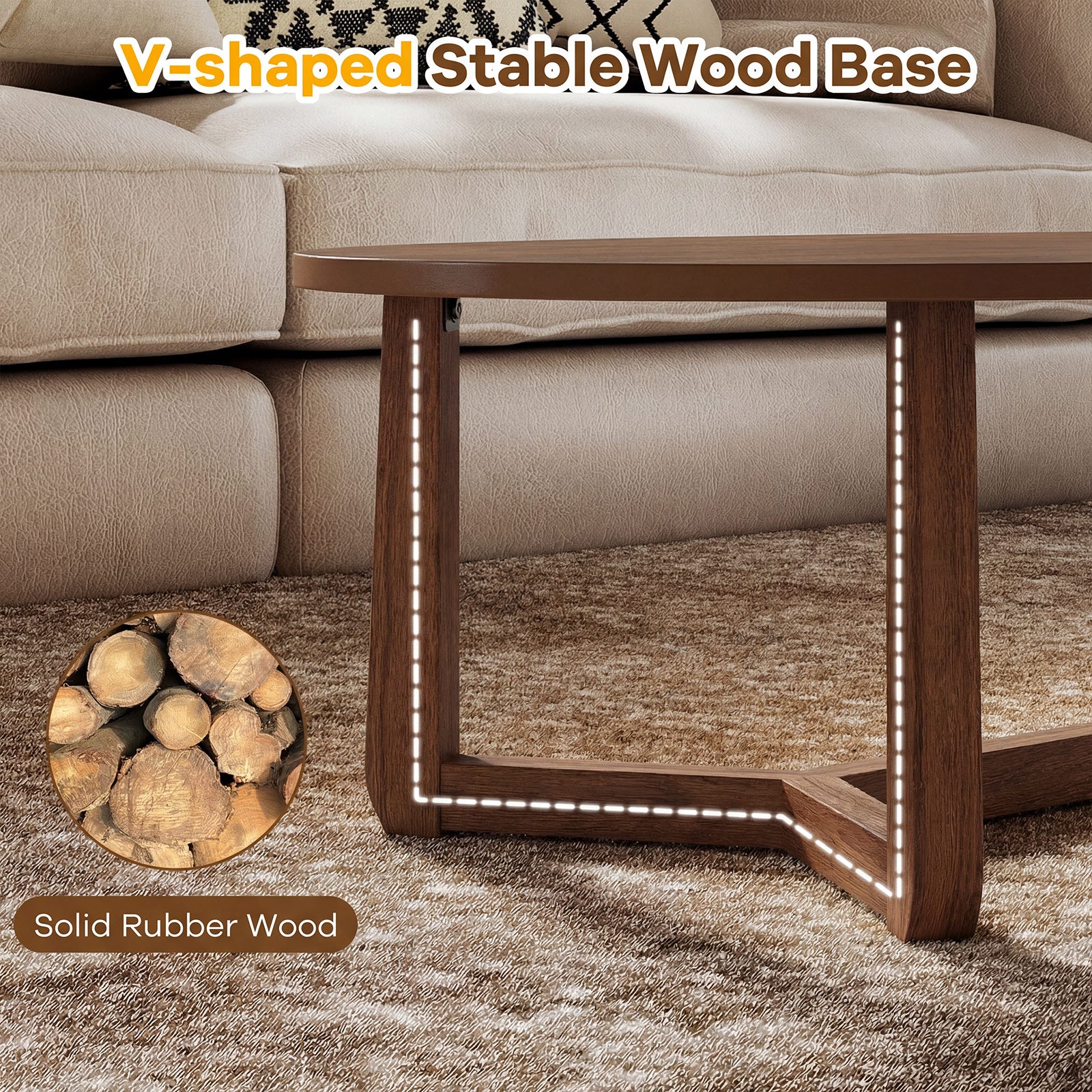 Oval Coffee Table 46 Inches Wooden Accent Table with Thickened Top-Walnut