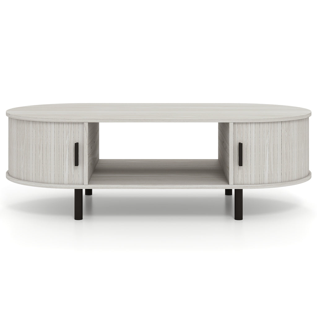 Oval Coffee Table 47.5inch Wooden Center Table with Storage-Oak