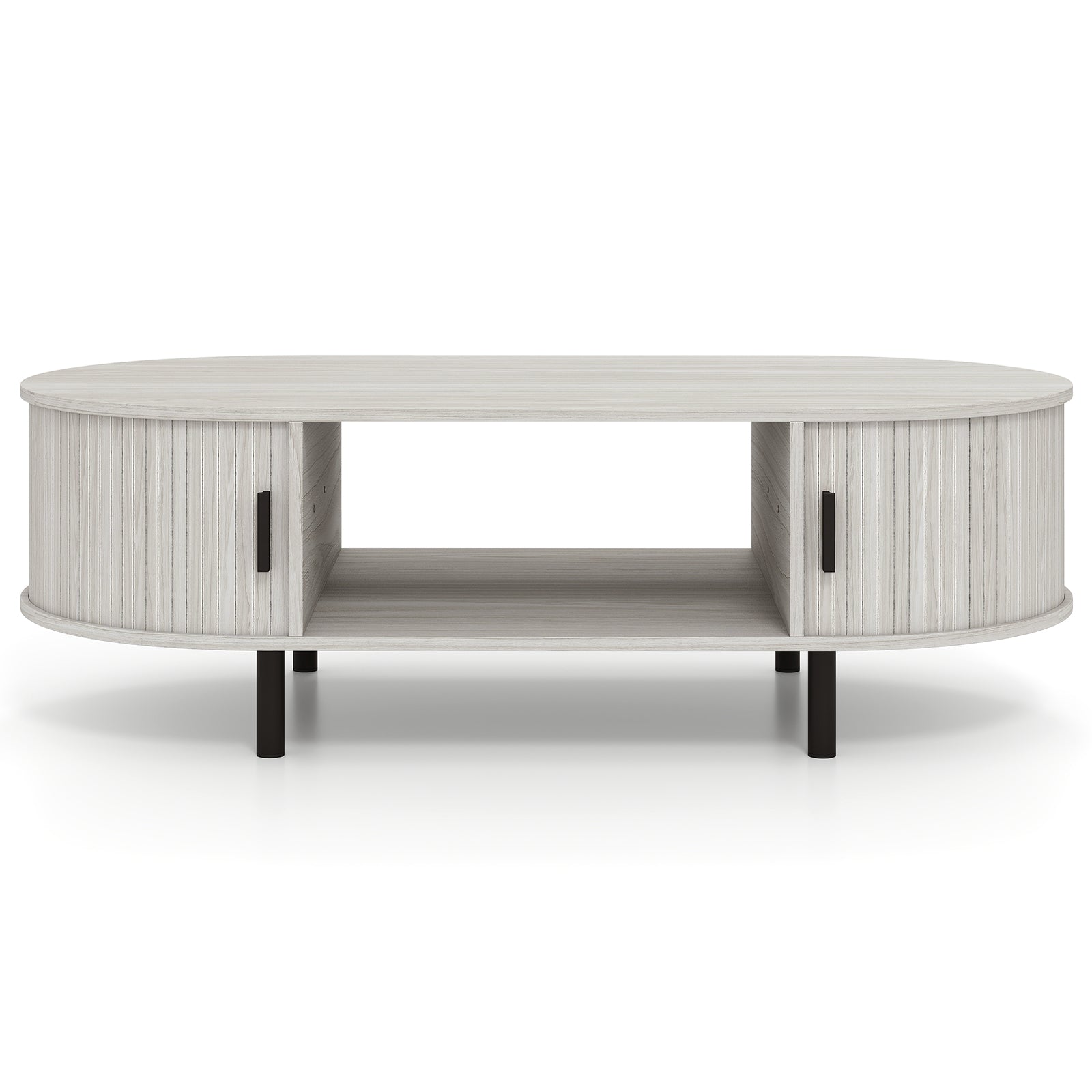 Oval Coffee Table 47.5inch Wooden Center Table with Storage-Oak