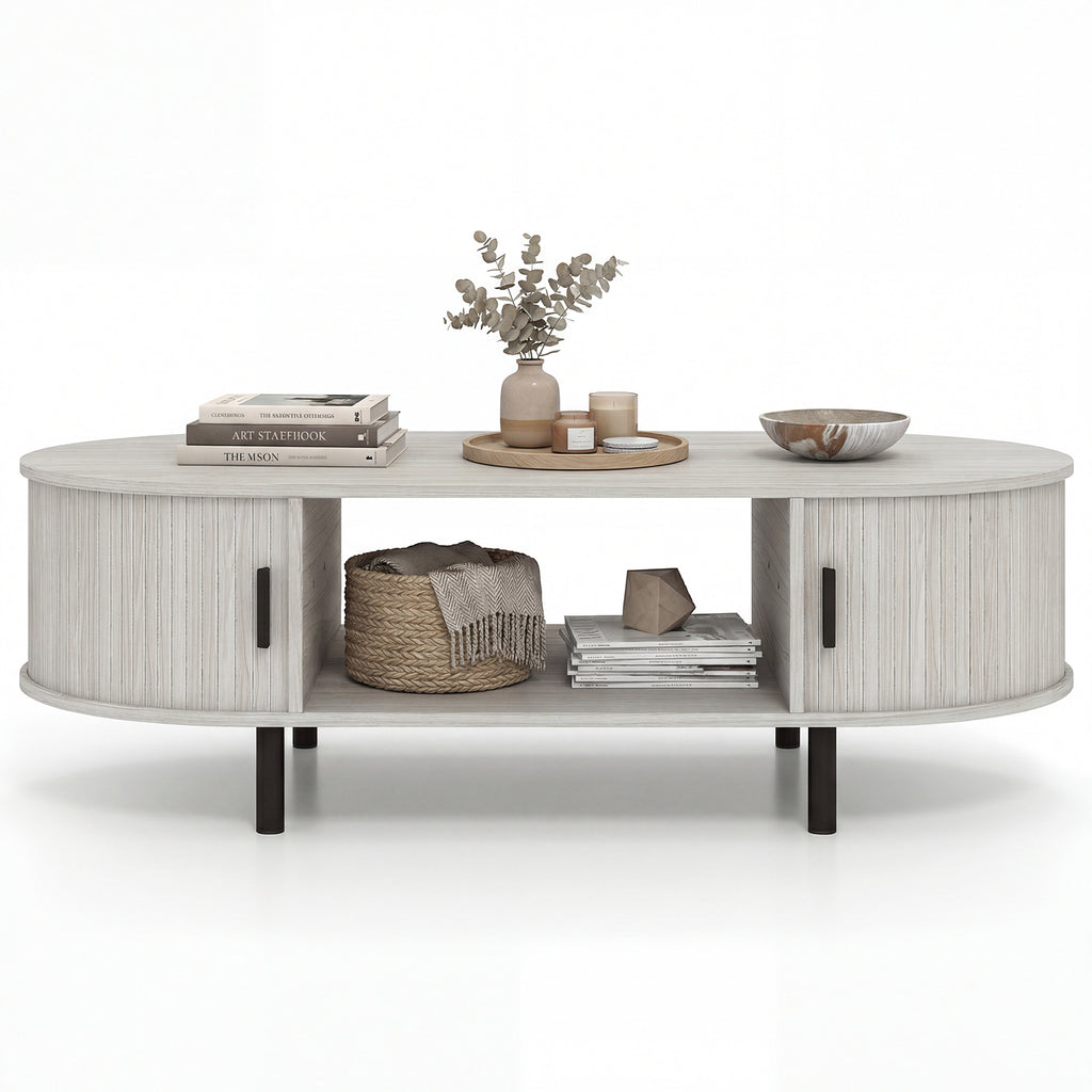 Oval Coffee Table 47.5inch Wooden Center Table with Storage-Oak