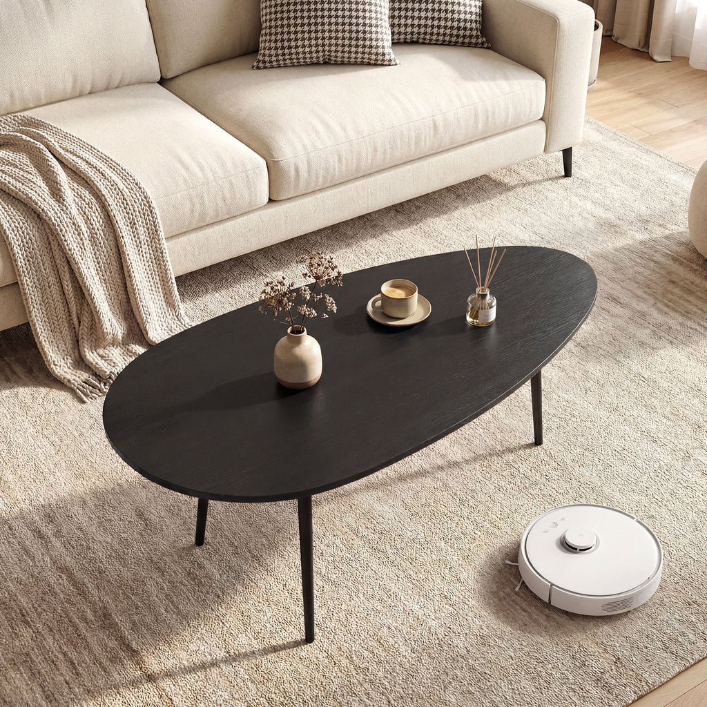 Oval Coffee Table Mid Century Center Table with Sturdy Metal Construction-Black