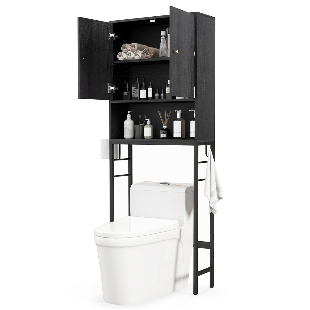 Over The Toilet Storage Cabinet with 2 Doors and Adjustable Shelf-Black