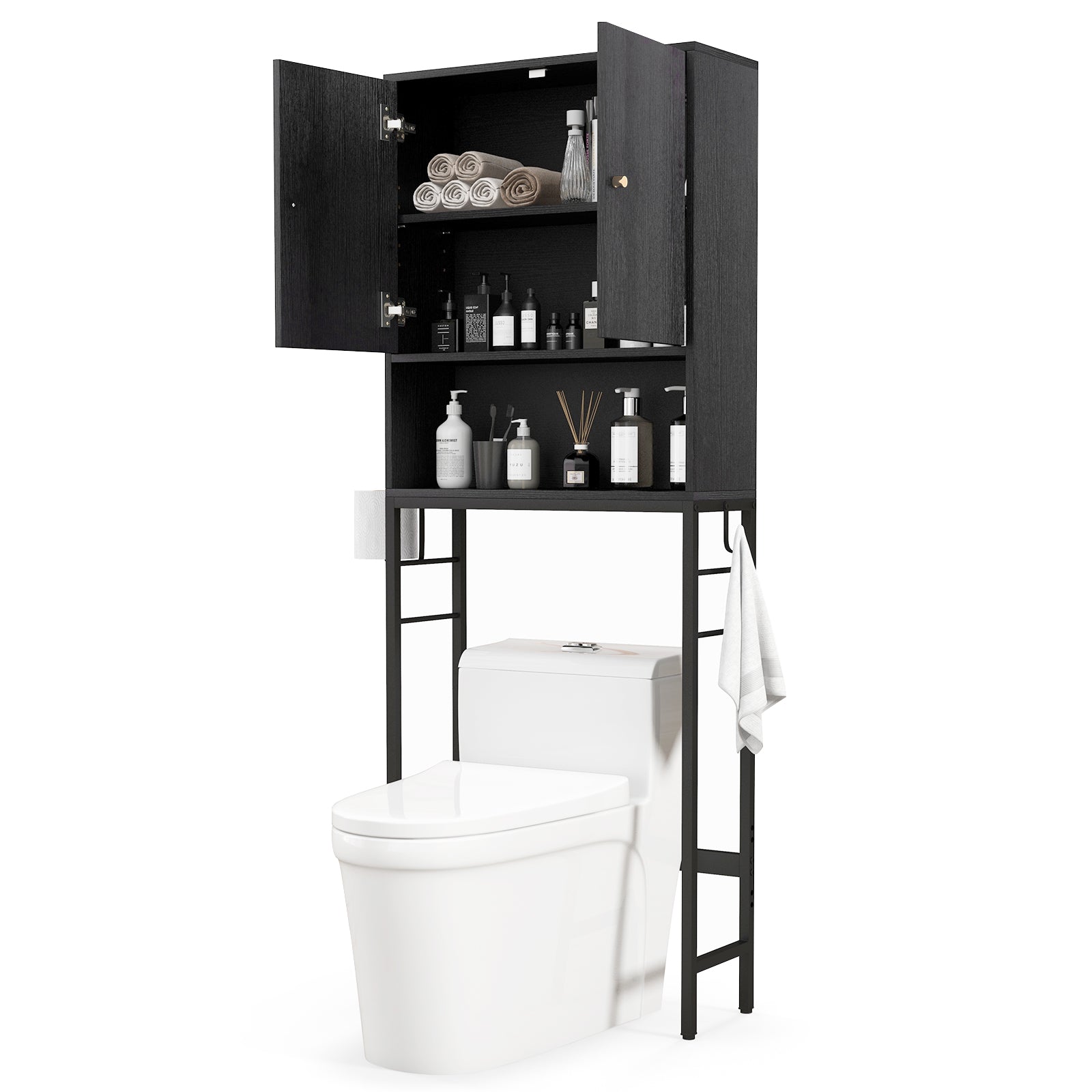 Over The Toilet Storage Cabinet with 2 Doors and Adjustable Shelf-Black