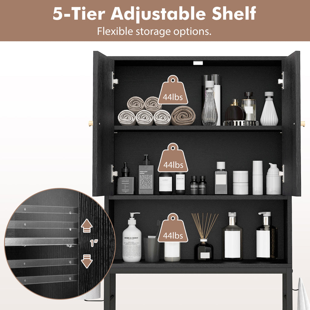Over The Toilet Storage Cabinet with 2 Doors and Adjustable Shelf-Black