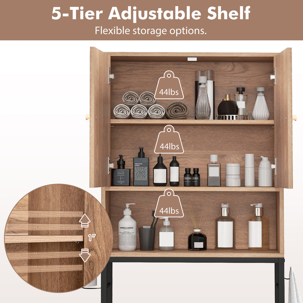 Over The Toilet Storage Cabinet with 2 Doors and Adjustable Shelf-Natural