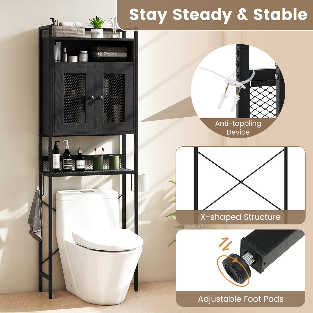 Over-The-Toilet Storage Cabinet with Heavy-Duty Metal Frame 2-door Freestanding-Black
