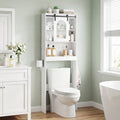 Over Toilet Storage Cabinet with Sliding Barn Door and Open Shelves for Bathroom-White