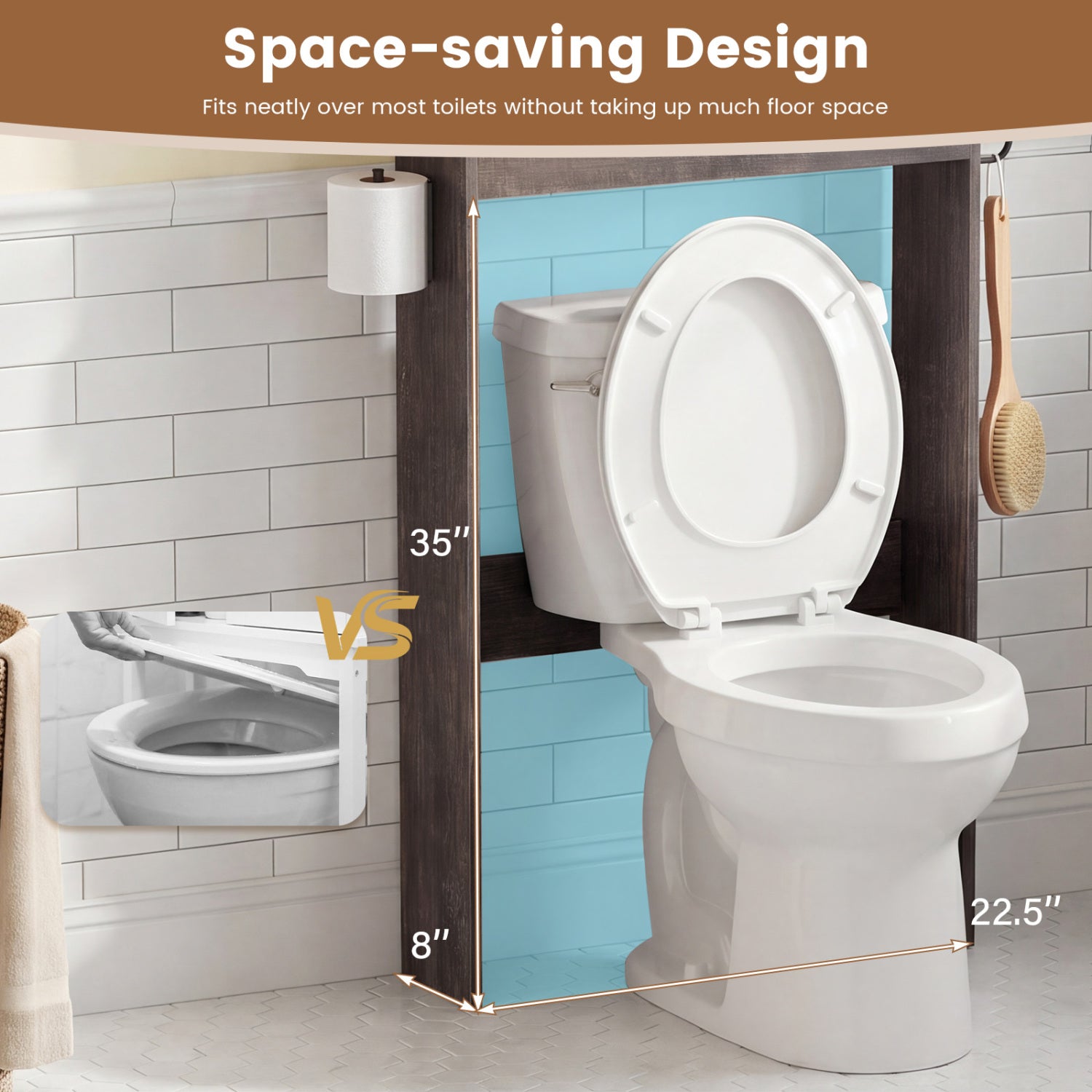 Over Toilet Storage Cabinet with Sliding Barn Door and Open Shelves for Bathroom-Oak
