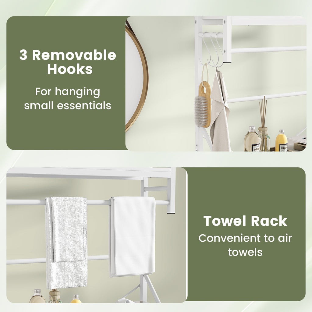 Over the Toilet Storage Rack 3-Tier Over Toilet Bathroom Organizer with Towel Holder-White