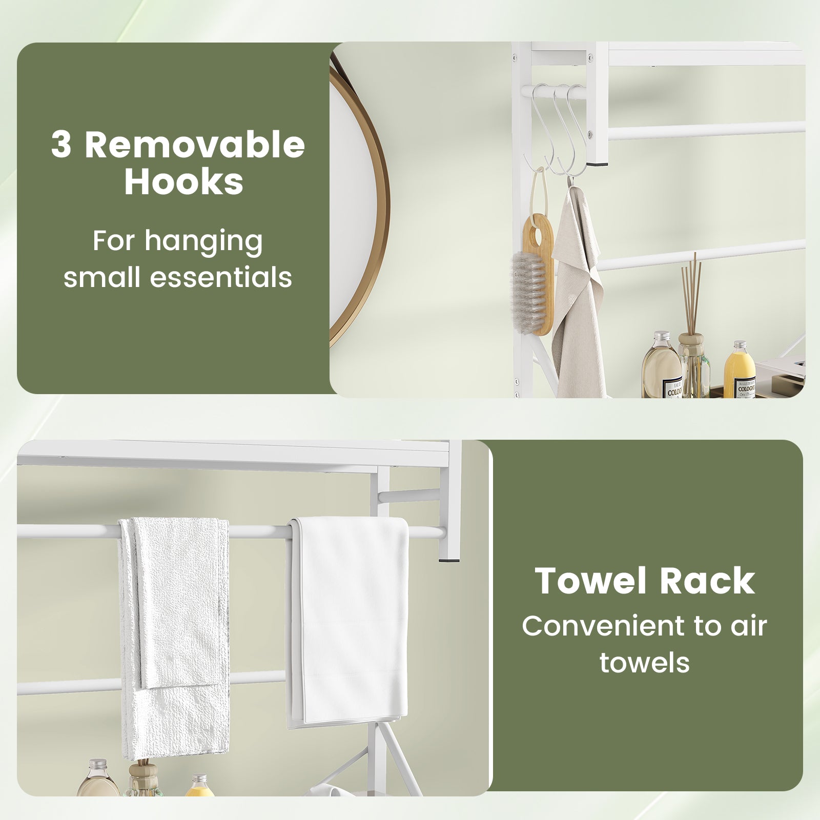 Over the Toilet Storage Rack 3-Tier Over Toilet Bathroom Organizer with Towel Holder-White